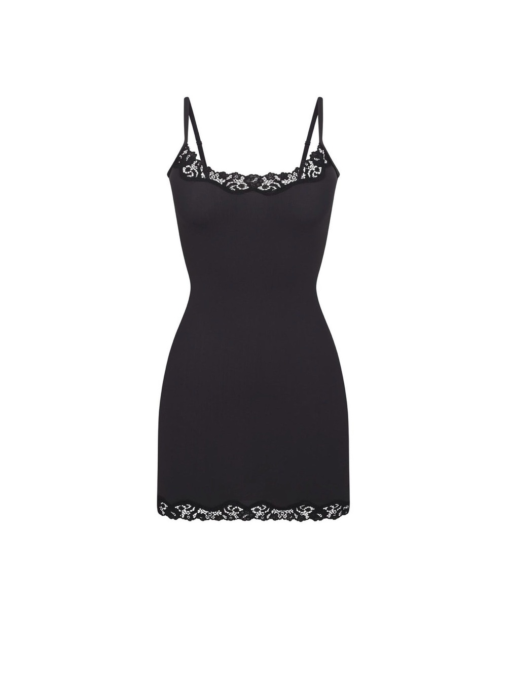 SKIMS Black Lace-Trim bodycon mini dress-